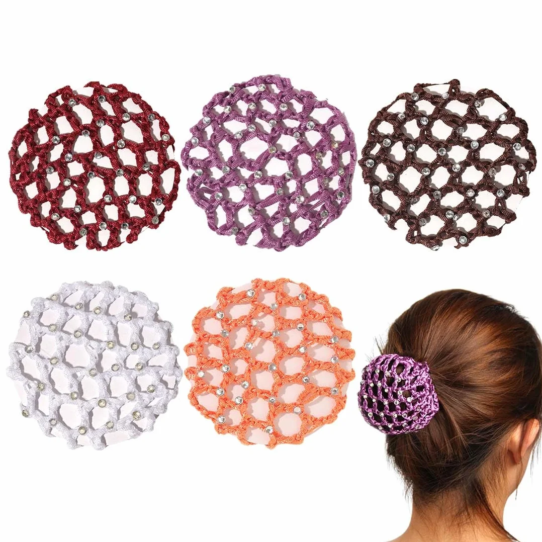 Retine per Capelli con Strass Riutilizzabili 10cm Regolabile Poliestere Elastico 5 Pezzi
