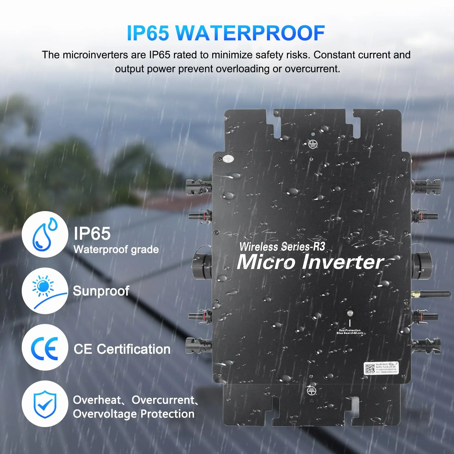 Micro inverter 1200 W, con WiFi intelligente per centrali elettriche da balcone, inverter PV plug & play, MPPT integrato, controllo app, invertitore solare IP65