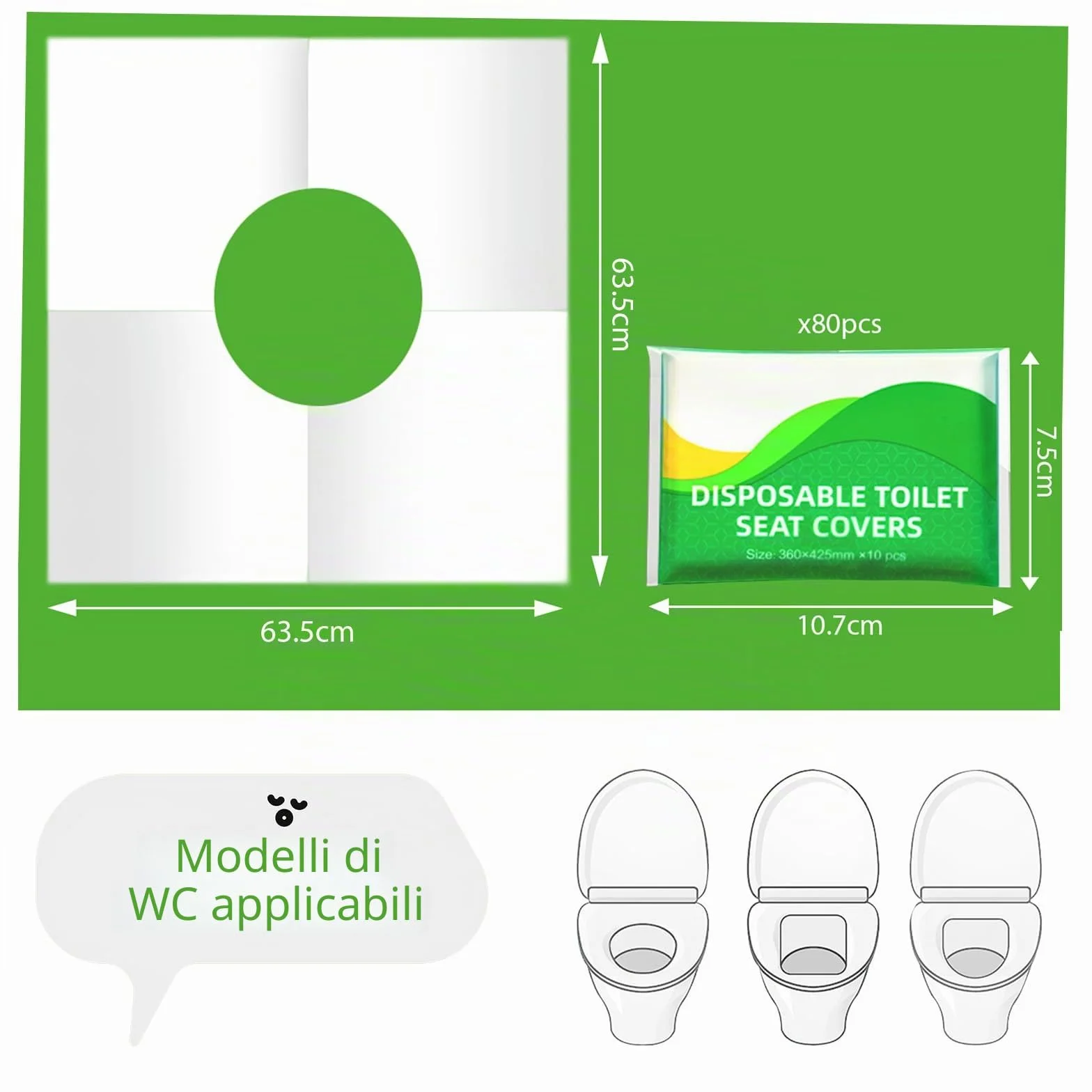 Copriwater Biodegradabili Usa e Getta, Copri WC Monouso per Bambini e Adulti, Coprisedile Igienico Water, 8 Confezioni 63.5x63.5cm