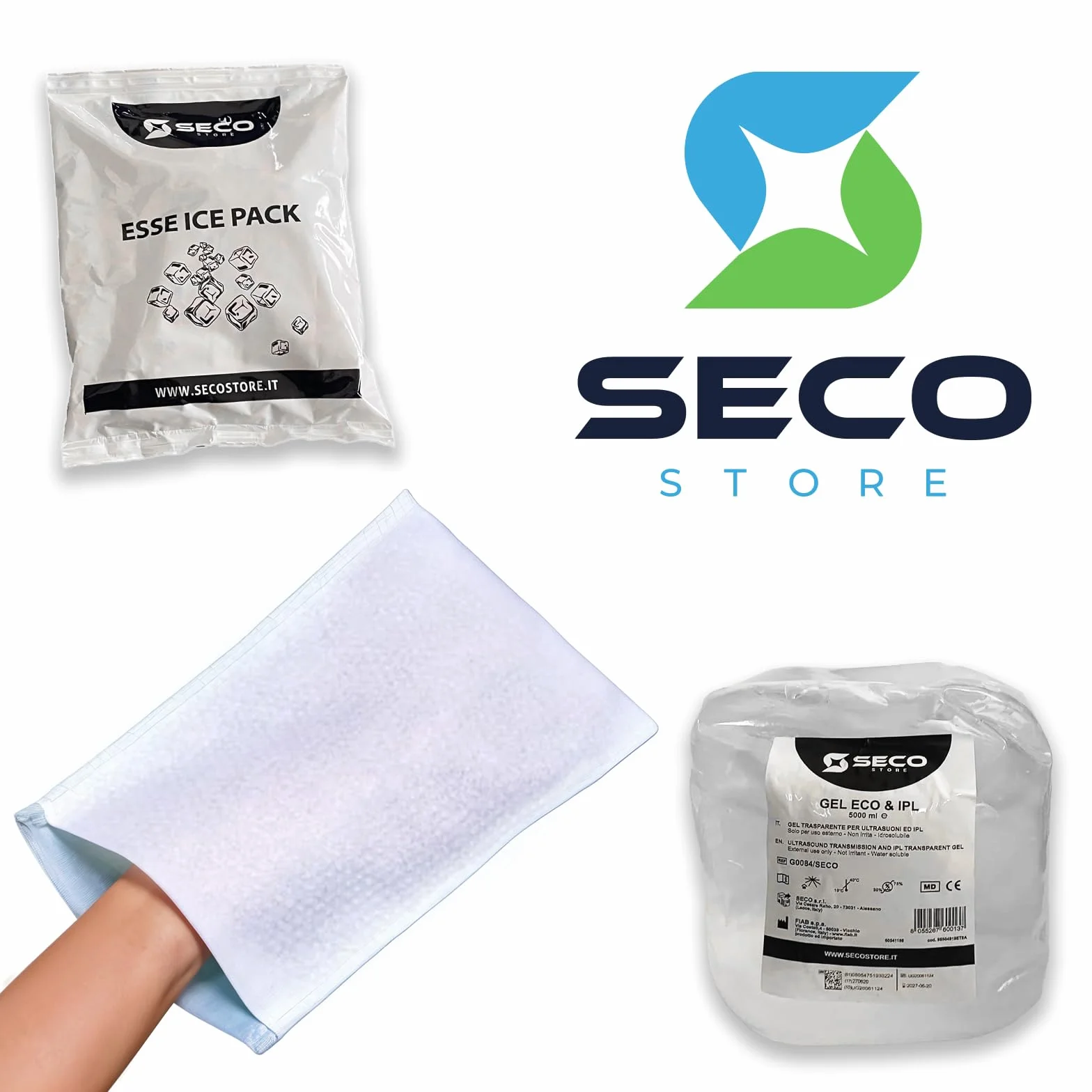 SECOSTORE Gel Conduttore Trasparente, Ultrasuoni Ecografia ECG Luce Pulsata, Ipoallergenico | Confezione 5 litri + Dosatore 250 ml