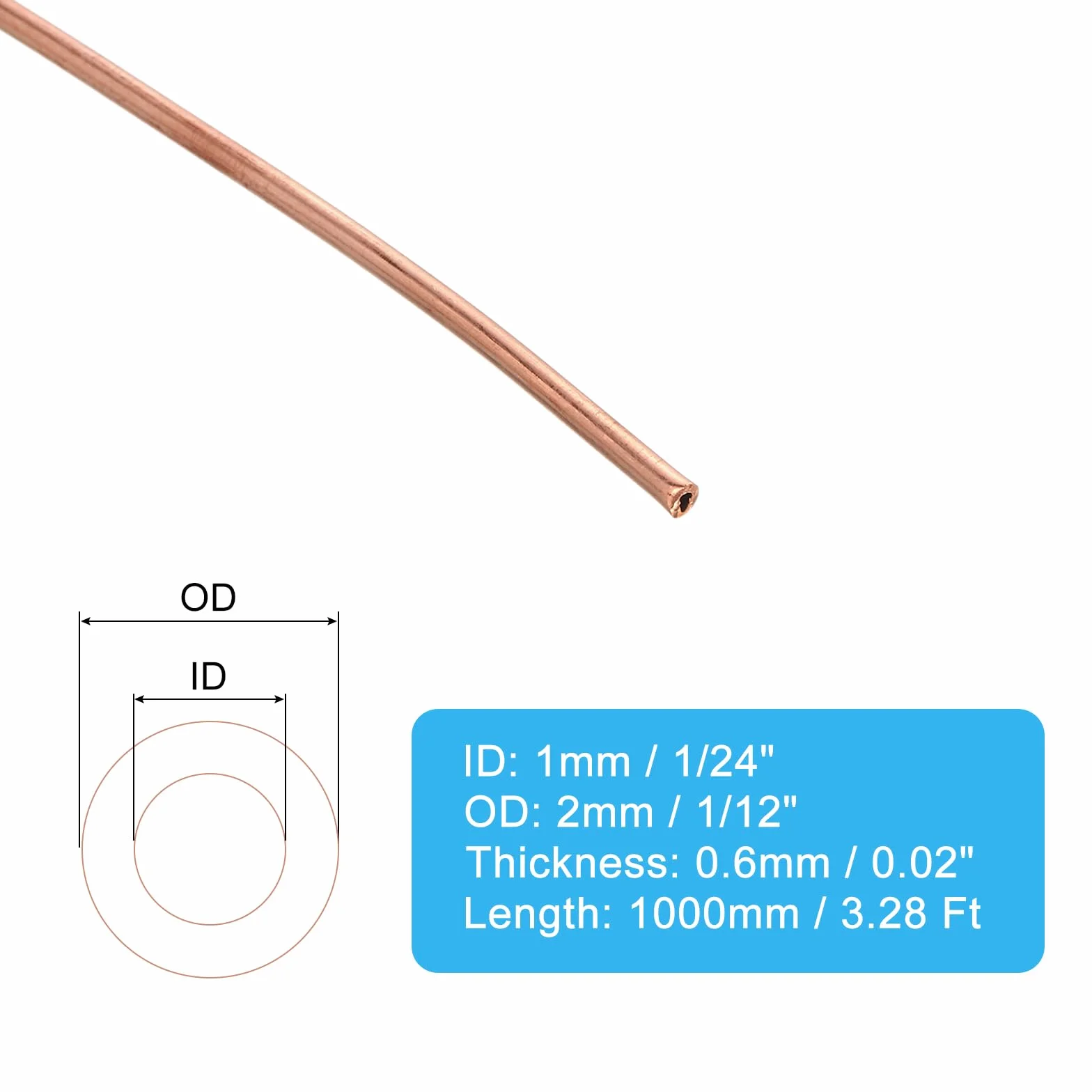 PATIKIL Tubo in Rame al 99,9%, ID 1/24", OD 1/12", Spesso 0,02", 3,28 Piedi Tubi Refrigerazione Tubi Tondi senza Saldatura a Spirale per Artigianato Gioielli Industriale HVAC