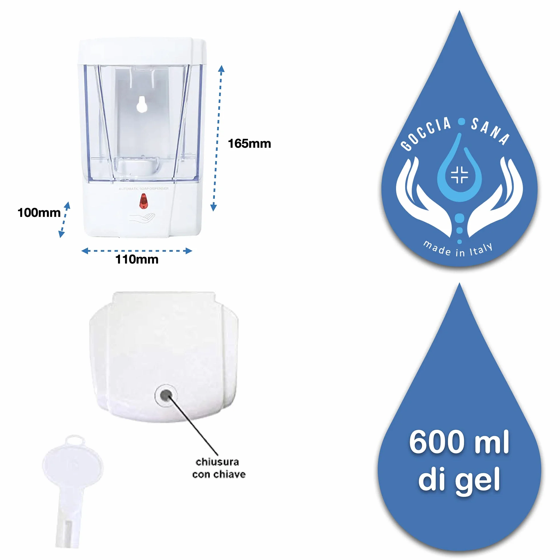 Dispenser gel disinfettante mani Gocciasana | Dispenser automatico con piantana | Colonnina igienizzante mani | Dispenser igienizzante mani (Tagliamento+ gel)