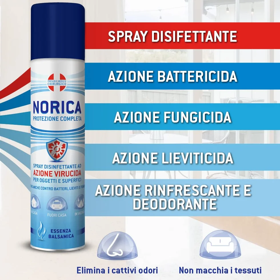 Norica Spray Disinfettante Igienizzante Tessuti e Oggetti 300 ml Protezione Completa