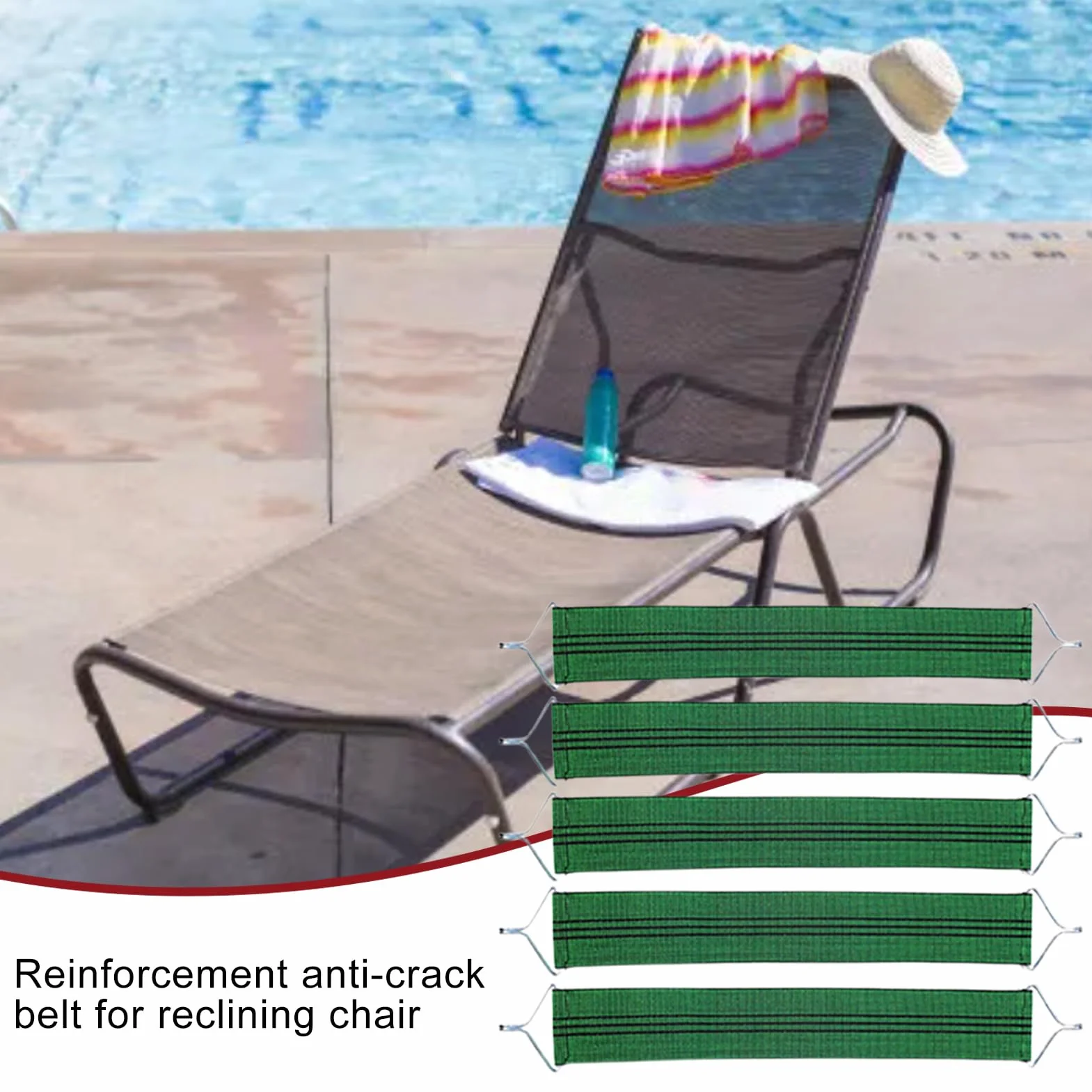 Cinghie per la sostituzione di sedie pieghevoli, 5 pezzi Cinghie elastiche senza crepe per sedie reclinabili | Cinghie di rinforzo del sedile robuste per e giardino