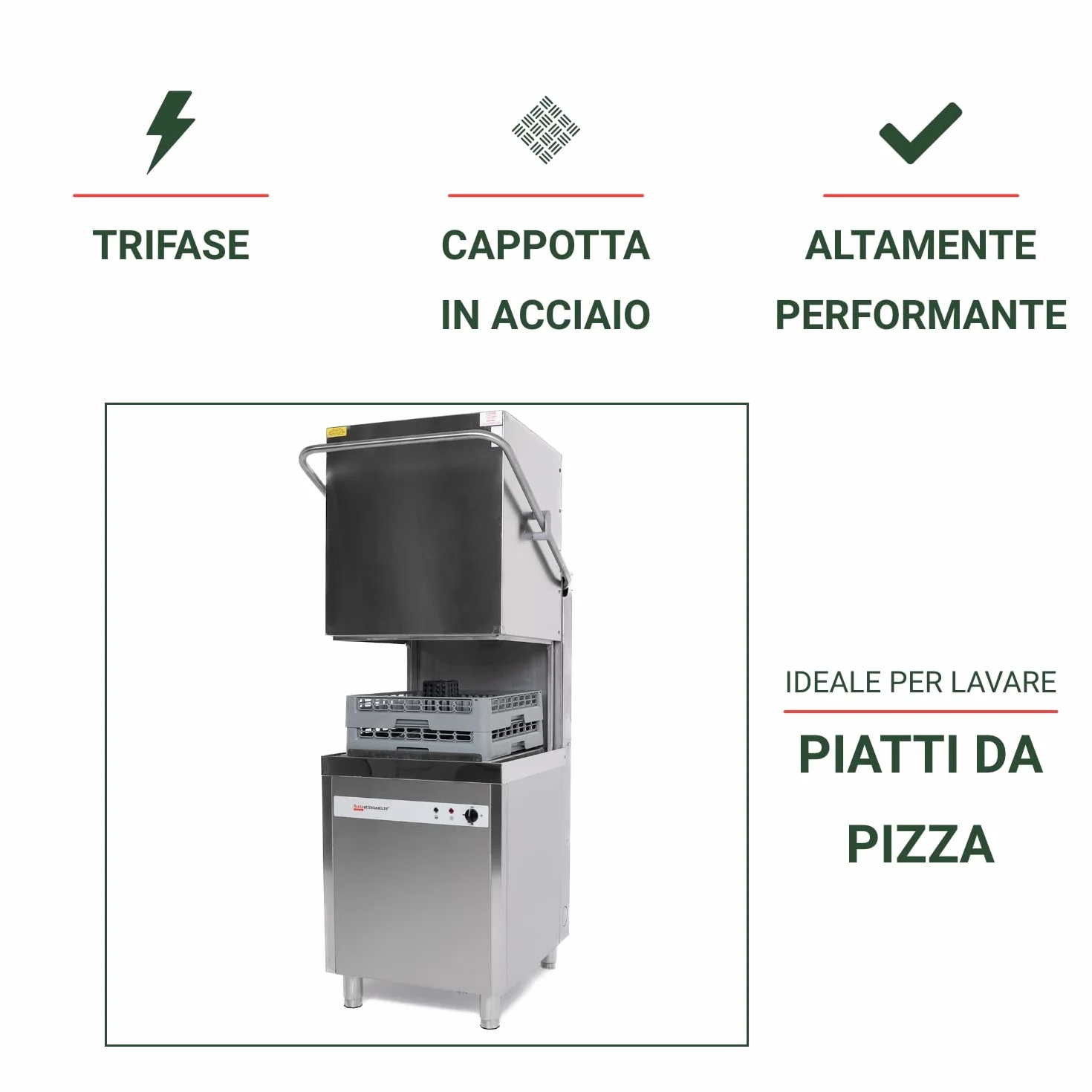 Ristoattrezzature Lavastoviglie a Cappotta Professionale - Trifase, con Cesto Quadrato 50x50 cm - in Acciaio Inox