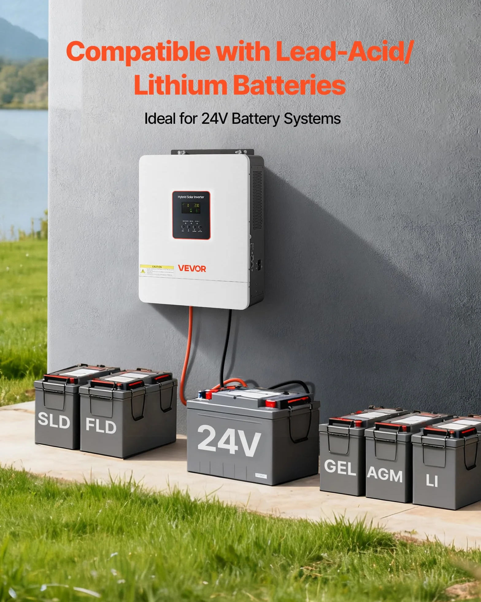 VEVOR Inverter Solare Ibrido 4000 W da 24 V CC a 230 V CA, Inverter e Caricabatterie a Onda Sinusoidale Pura con Regolatore Solare MPPT da 120 A Integrato, Modulo WiFi, Monofase