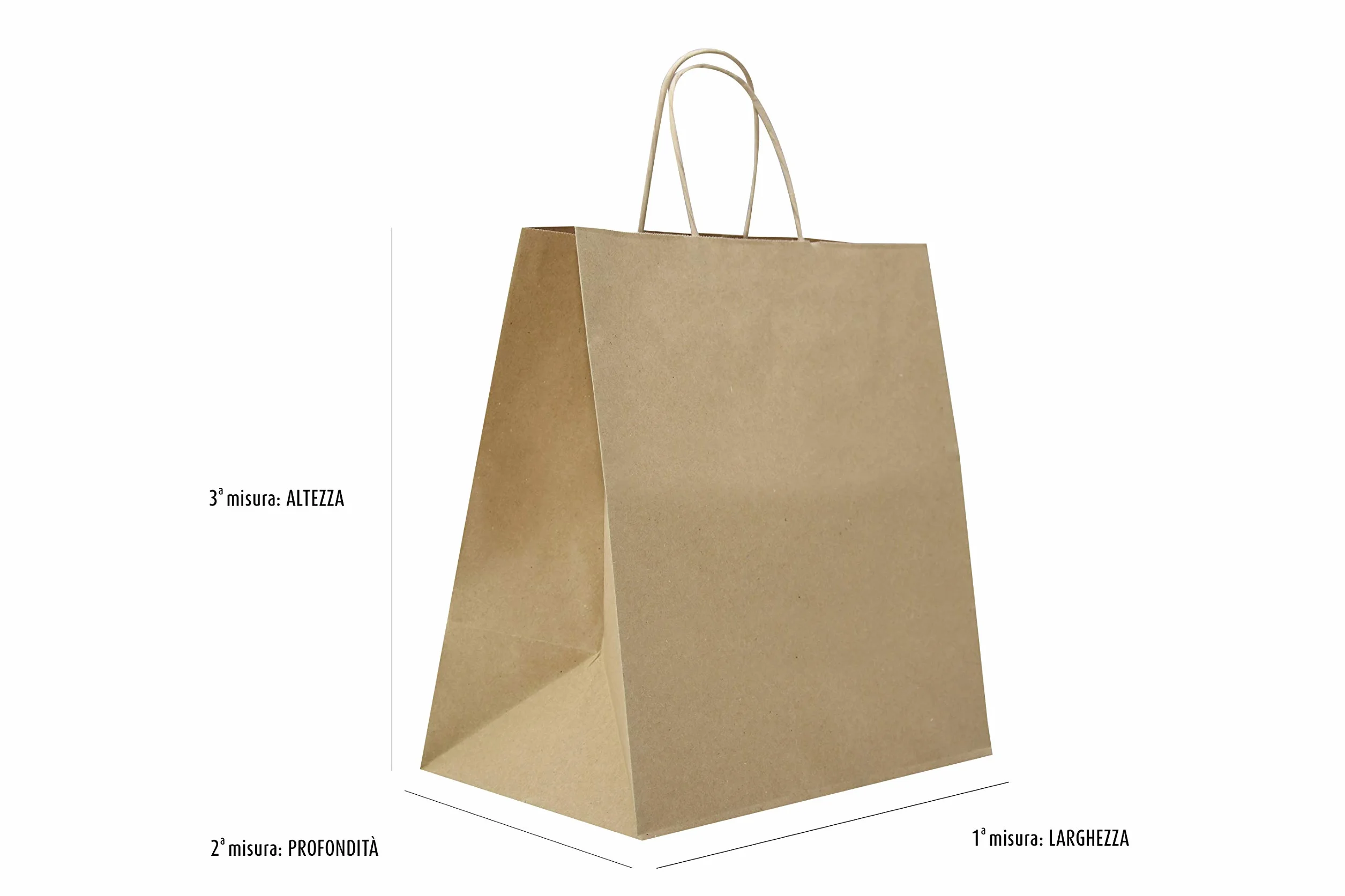 Carte Dozio S.r.l. Shopper in Kraft con fondo quadro, color Avana, maniglia ritorta, f.to cm 27+17x29, cf 50 pz