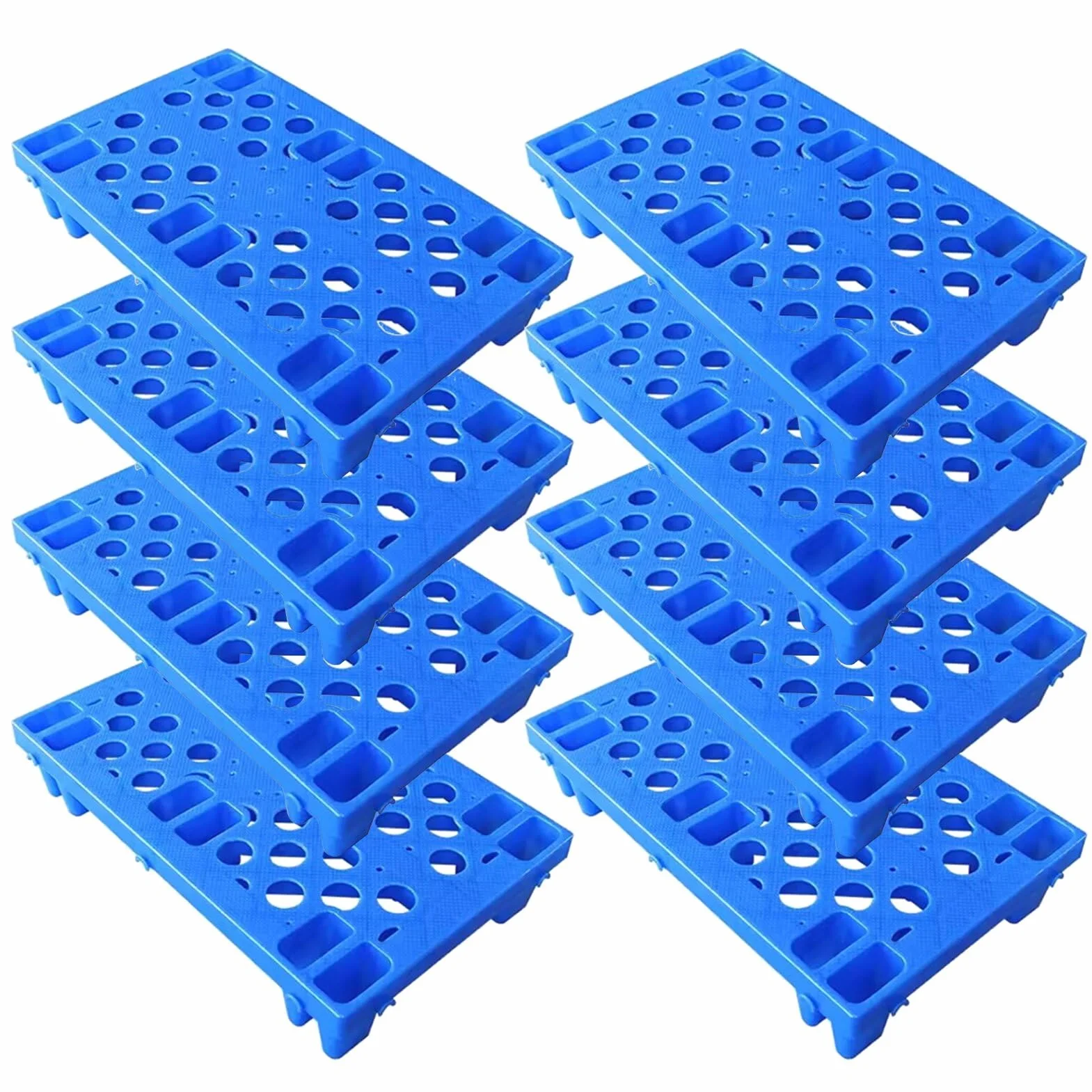 8x Palletto leggero semi-palletta, 50x30x10 cm Impilabile, piastre impermeabili, pallet industriale con struttura a griglia, in plastica, per cucina, balcone, ripostiglio