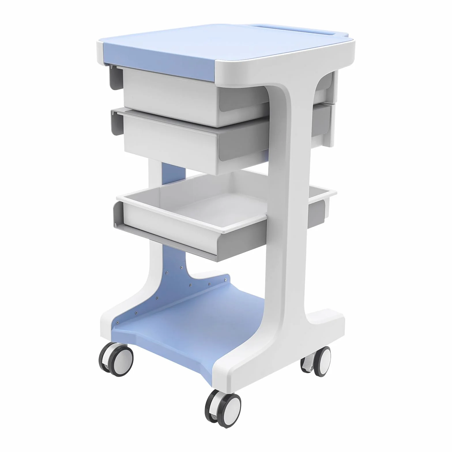 Carrello medico con 3 ripiani, 2 cassetti, materiale ABS, 41 x 41 x 67 cm