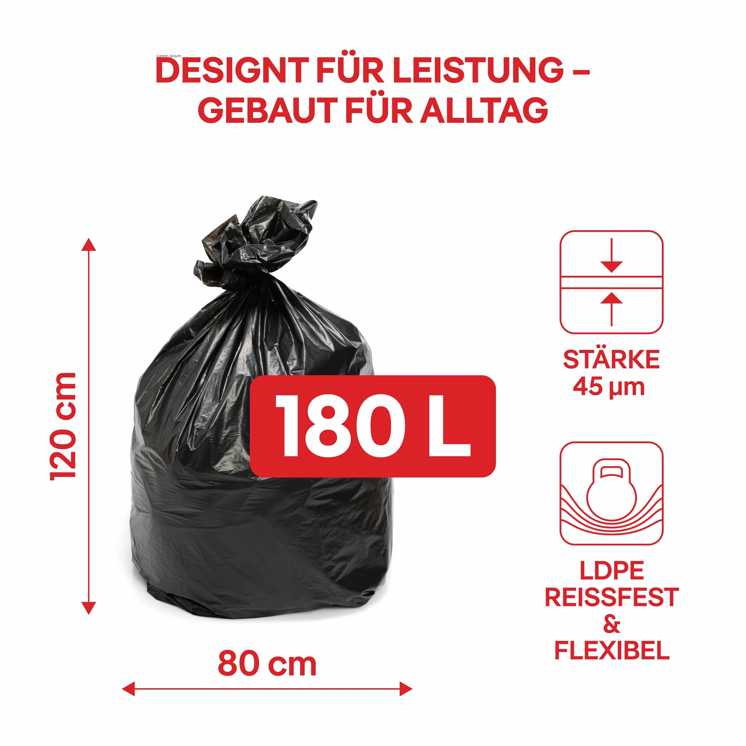 ALUFIX PRO Sacchi per la spazzatura LDPE 180 l 45 μm 80×120 cm Nero 10 pezzi