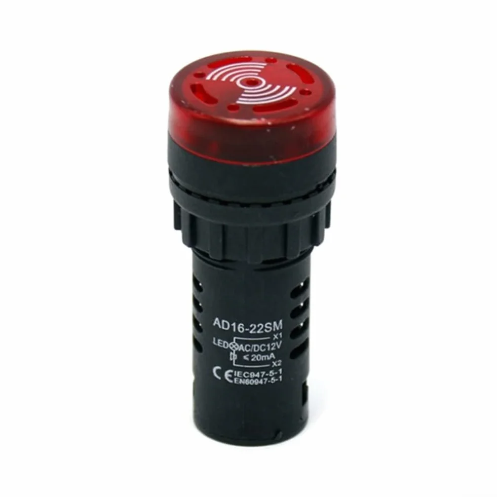 AD16-22SM - Segnalatore acustico ottico con segnale acustico con AC/DC 12V 24V 220V LED rosso lampeggiante foro di montaggio da 22 mm per uso industriale (AC/DC 24V)