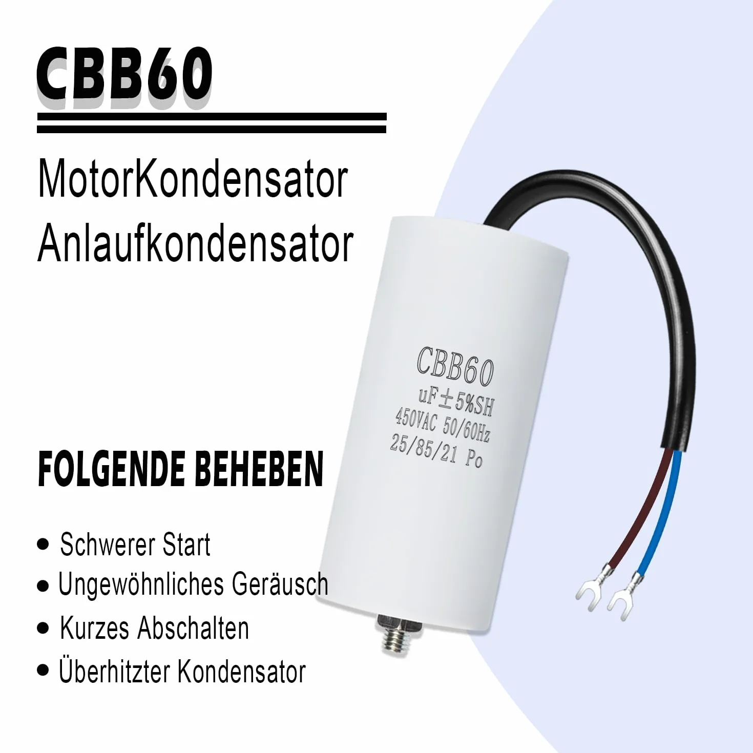 Iruihoo CBB60 Condensatore Motore 10 µF 450 V 50/60 Hz Avviamento con Filo M8