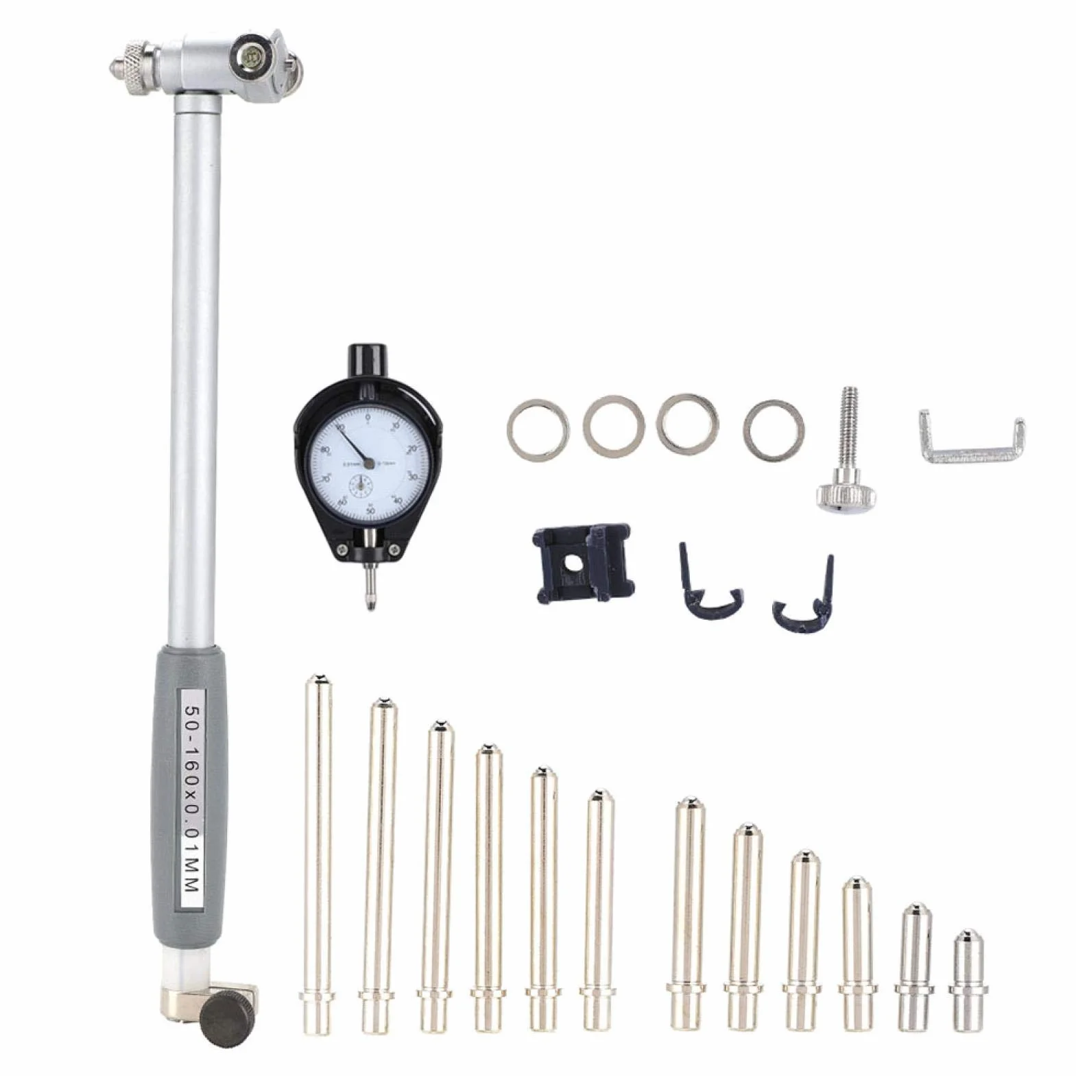 Kit misuratore di alesaggio quadrante del cilindro, strumenti di misura calibro del quadrante degli strumenti 50-160mm Strumento di misurazione dell'indicatore quadrante(Inner diameter scale 50-160)