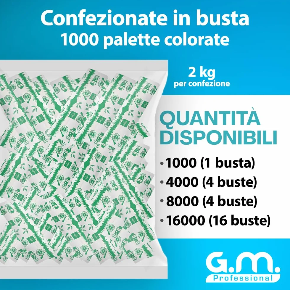 GM 1000 Cucchiaini per il Gelato Riutilizzabili Colorati, Imbustate Singolarmente, Palette Compostabili per dolci dessert gelato, Misura 9,5 cm