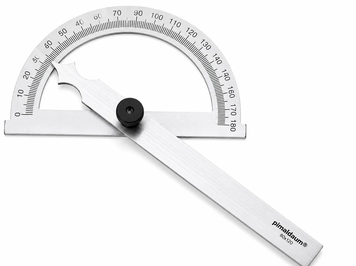 Goniometro angolare 0–180° professionale | Misuratore di angoli con righello regolabile | Strumento di precisione per misurare e tracciare angoli | 1 pezzo, varie m (80 * 120 mm)