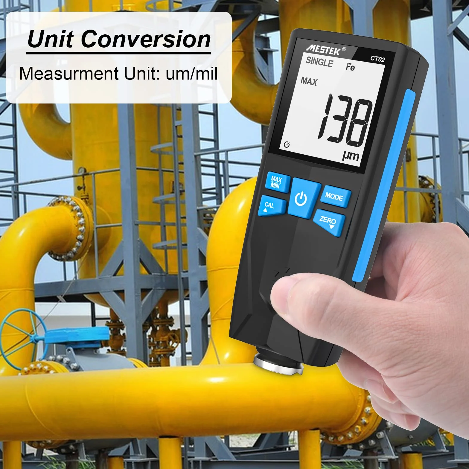 MESTEK Spessimetro Vernice Misuratore di Spessore del Rivestimento 0-1500um LCD-Display 2 Messmodi Hoch/Tief Alarm