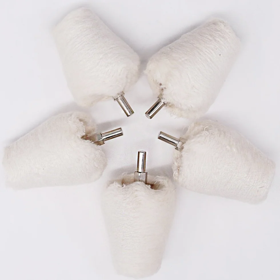 Swpeet 5 pz bianco conica in flanella lucidatura mola testa 1/10,2 cm manico per metallo alluminio acciaio INOX cromato