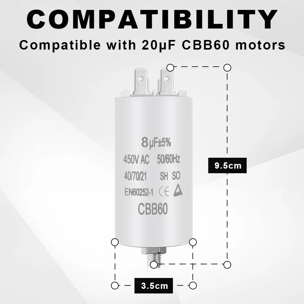 OFFCUP CBB60 Condensatore di Avviamento 8μF 450VAC 50/60Hz Universale