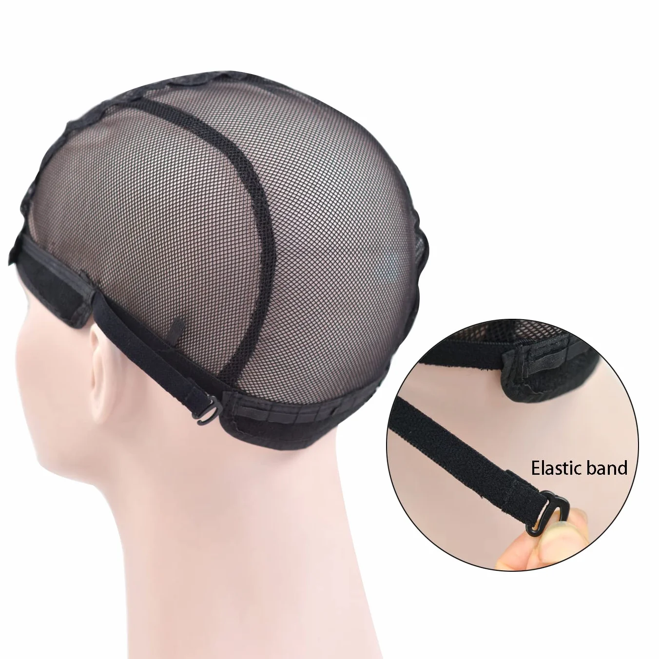 Cappucci per parrucche in pizzo nero regolabili per donna - Retina capelli con cinghie