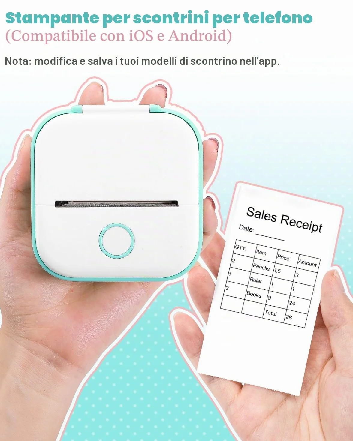 Memoking Mini Stampante Termica - T02 Stampante Termica Portatile Bluetooth Print Pods Portable Mini Printer per Grafici di Studio, l'apprendimento, Appunti di Studio, Diagrammi Anatomici, Foto,Regalo