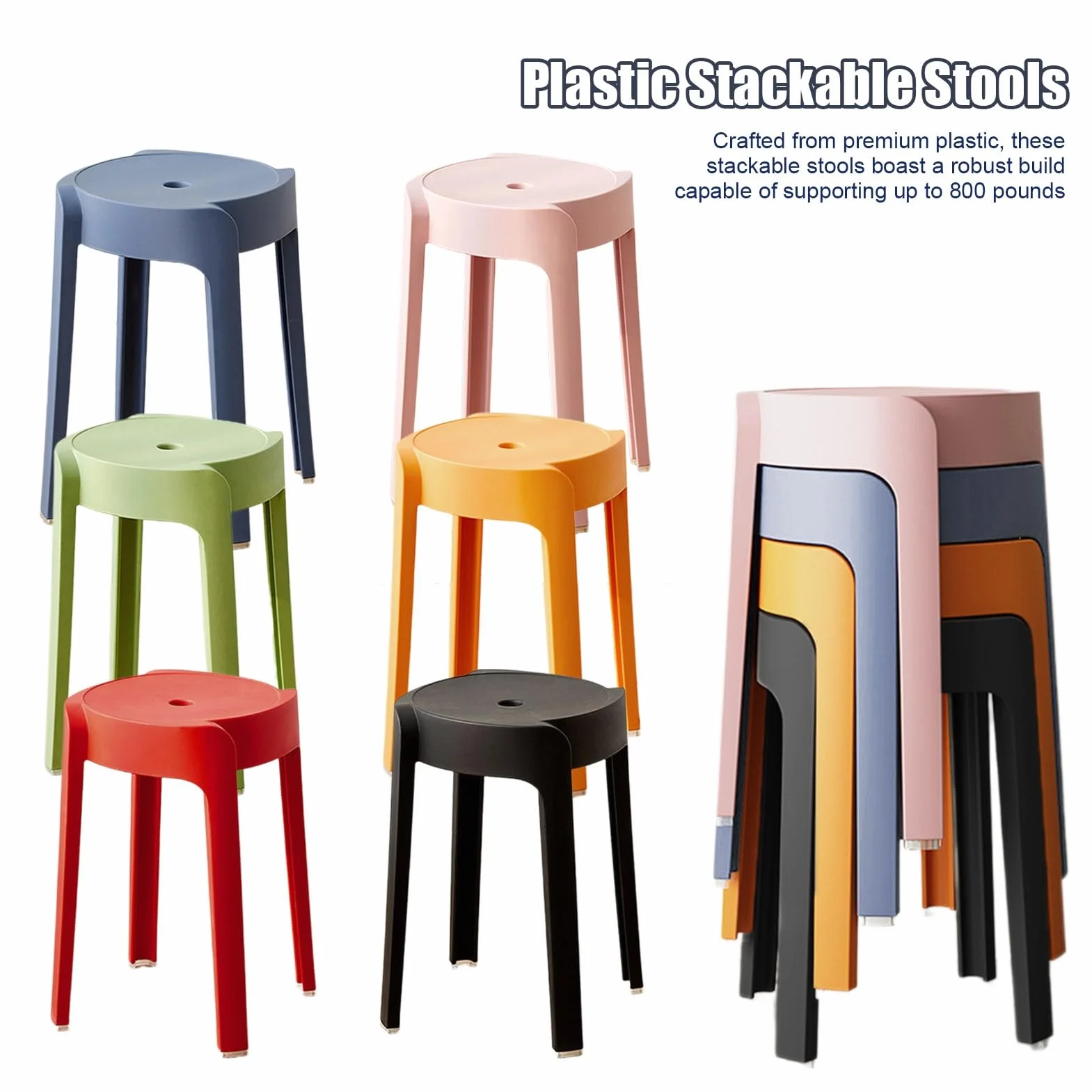 Set di 6 sgabelli colorati impilabili in plastica, sgabelli rotondi portatili e leggeri, per uso interno ed esterno, sedie senza schienale flessibili per casa, scuola, aula