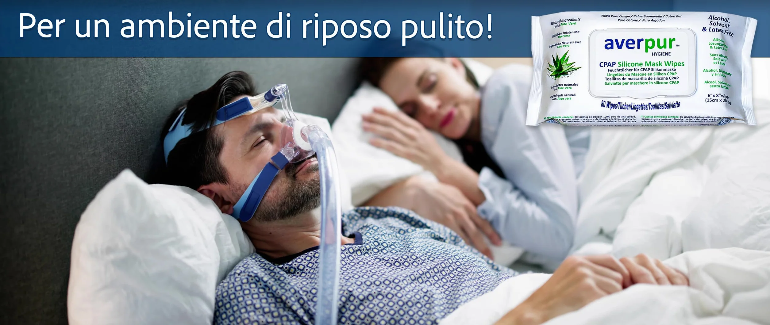 Salviette per la pulizia CPAP averpur con Aloe Vera, 3x80, 100% cotone puro
