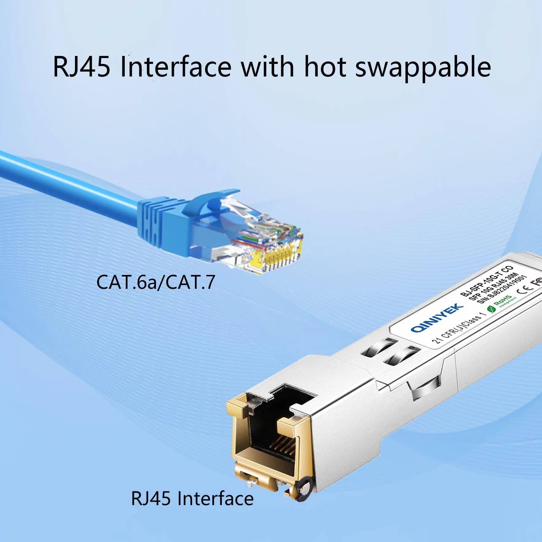 SFP+ RJ-45 Copper Module 10Gbase-T Transceiver Compatible Cisco Meraki Ubiquiti TP Link Supermicro Broadcom Cat6a Cat7 30m