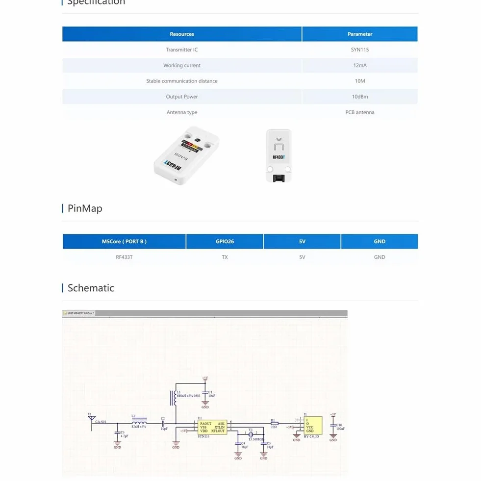Bamberg Trasmettitore Wireless RF433T Frequenza di 433,92 MHz per Applicazione di Automazione del Controllo Remoto IoT