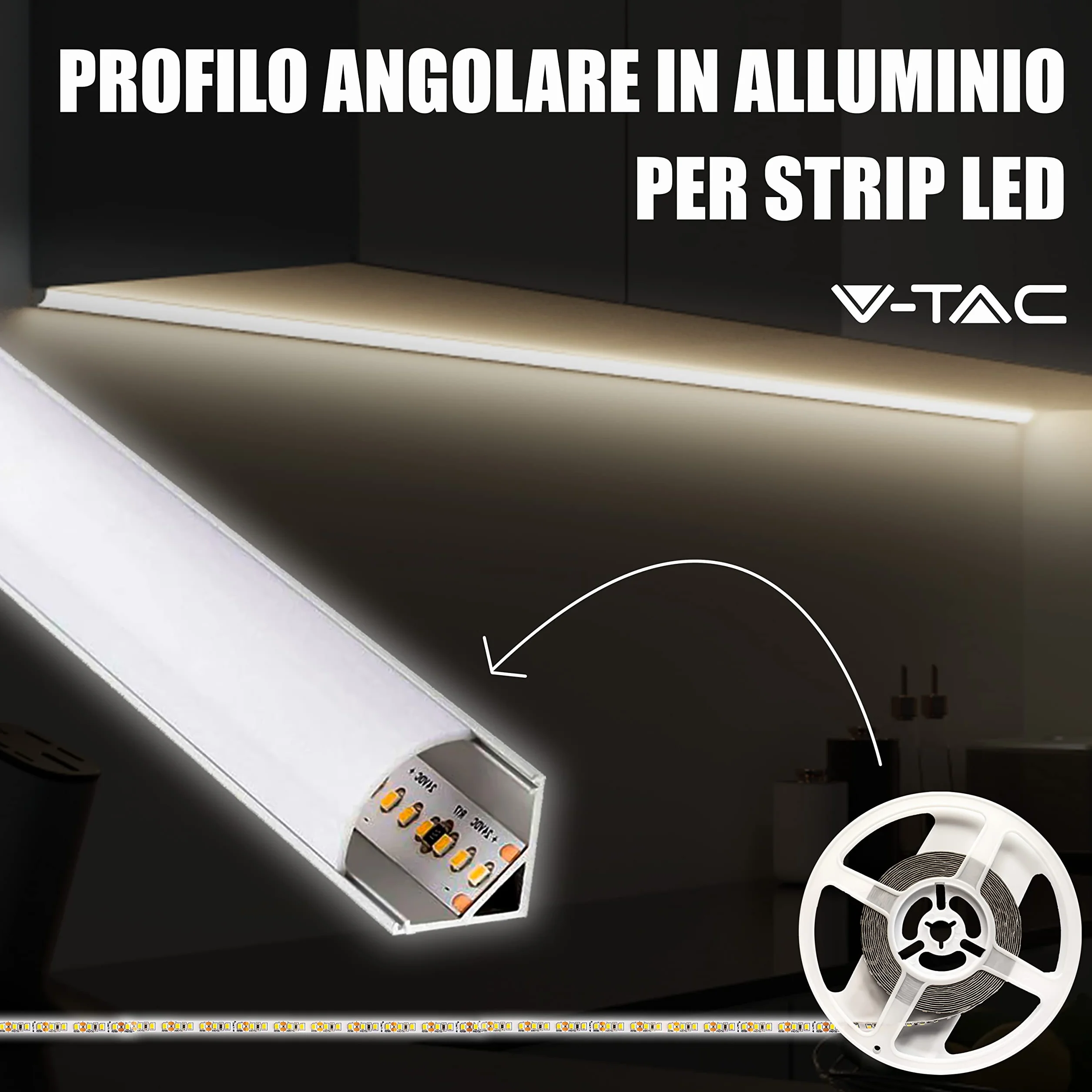 V-TAC 10x Profili Angolari da 2 METRI per Strisce Led - (20 Metri Totali) - Profili per Strisce LED in Alluminio con Copertura Satinata - Colore Argento - Angoli 21,3 x 15,8mm
