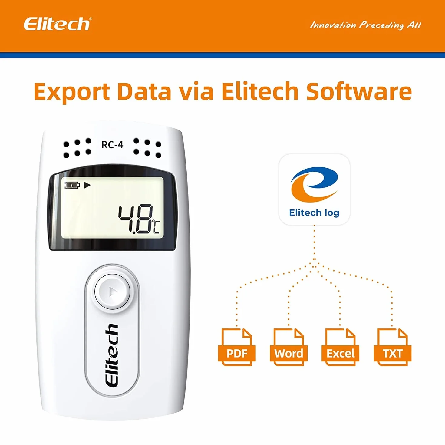 Elitech RC-4 Registratore di dati di Temperatura Letture Registratore USB con Doppi Sensori Display LCD Buzzer Allarme