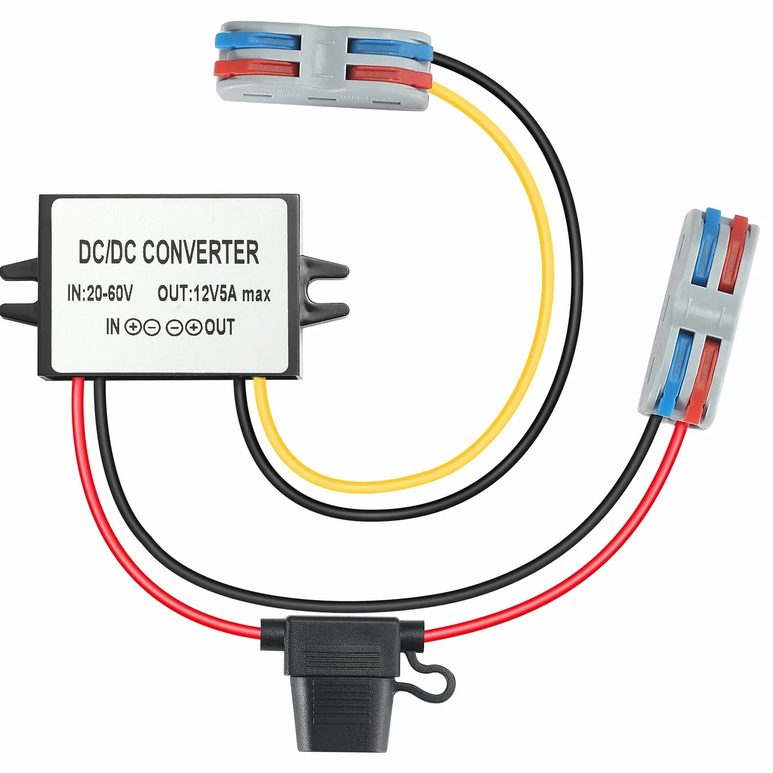 Convertitore di tensione DC-DC 20V-60V a 12V Trasformatore 5A 60W | dc dc converter 24V/36V/48V a 12V Buck Volt Trasformatore Alimentatore Regolatore Limitatore Riduttore Raddrizzatore
