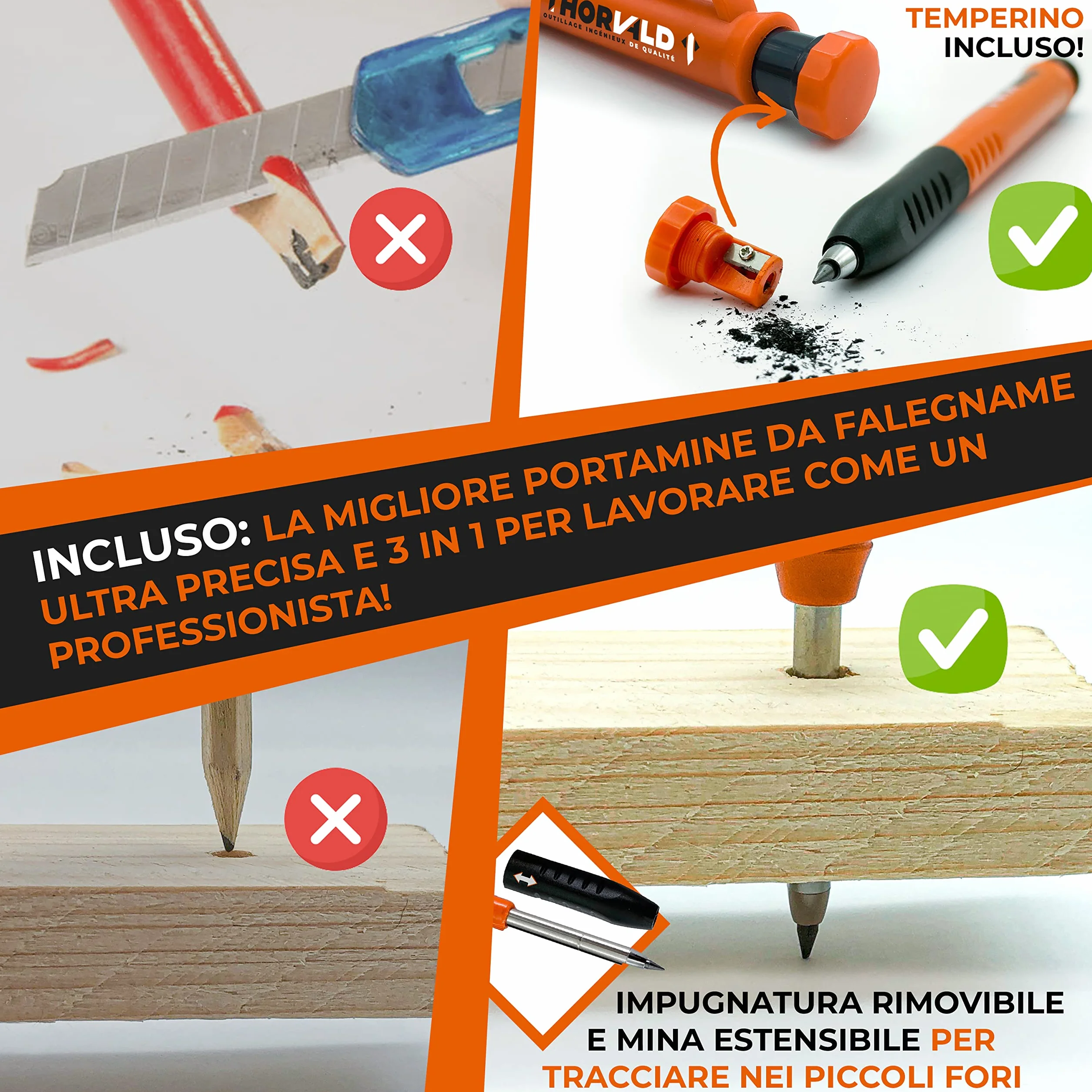THORVALD Squadra da Falegname Multifunzione 180 mm Goniometro Angoli 45-90° Righello Trusquino