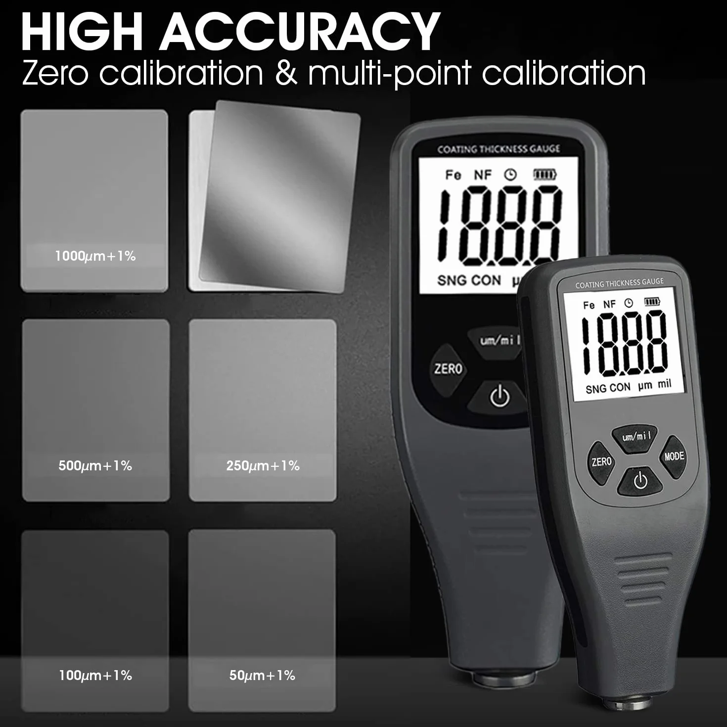 Spessimetro Vernice Digitale per Auto, Sensore Automatico Fe-NF, 0-1500 um