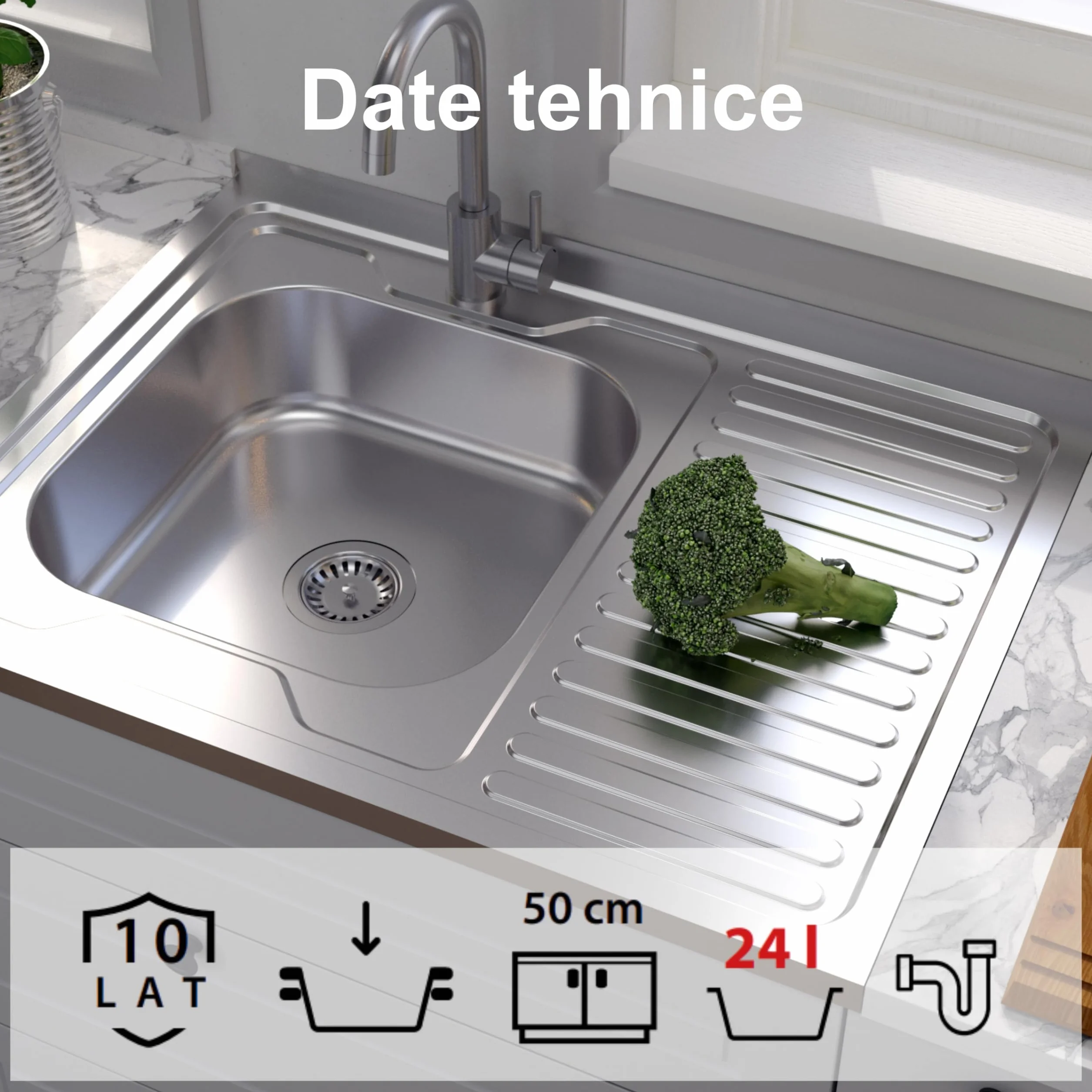 QUADRON Lavello in acciaio inox | dimensione 80 cm colore: sinistro | ROBIN lavello da cucina | scarico incluso | lavello in acciaio inox adatto a mobile da 80 cm | sovrapposizione (SINISTRA)