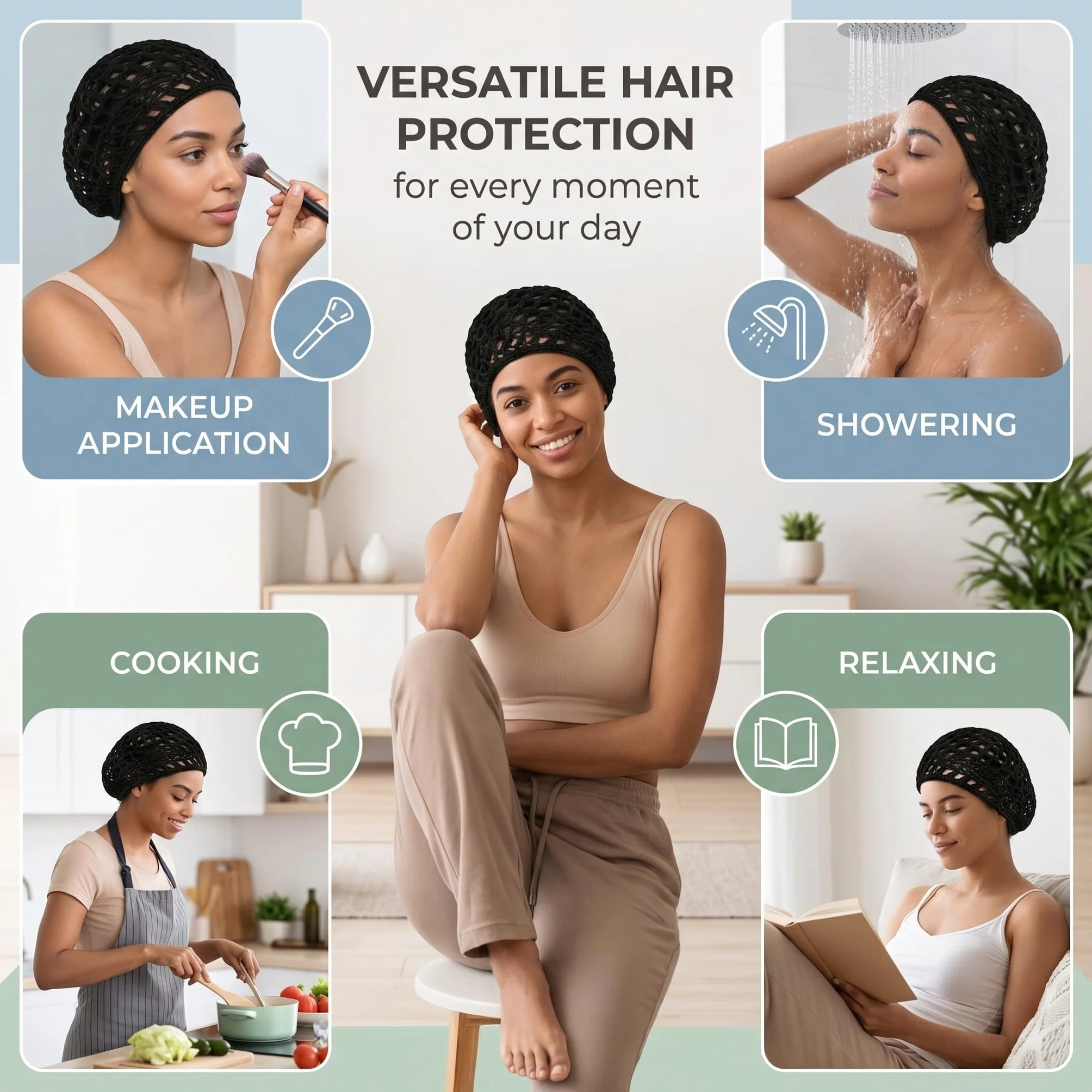 Cuffia per Capelli Retine in Maglia Lavorata all'Uncinetto Traspirante per Dormire Doccia Trucco Accessori Unisex