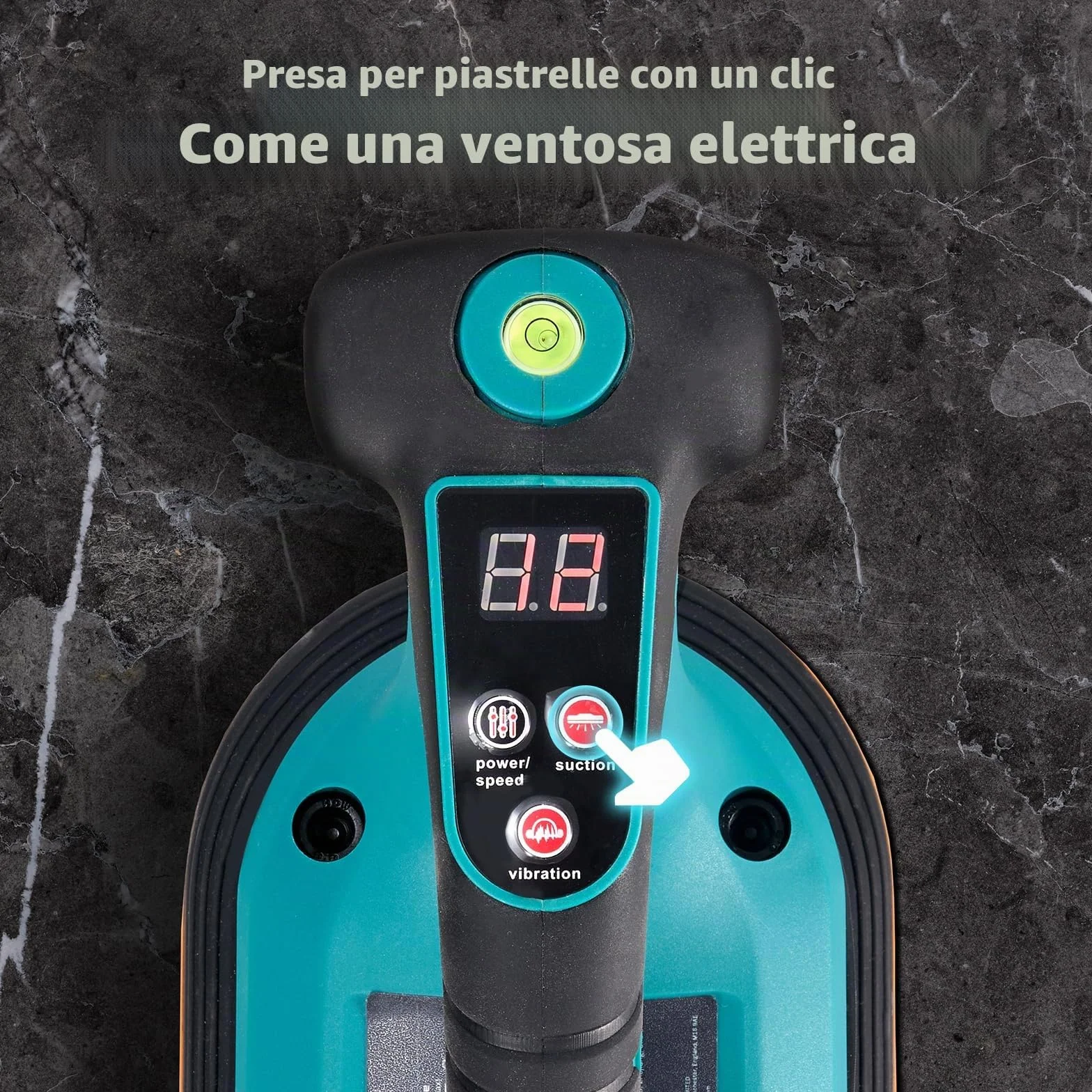 SEESII Vibratore per Piastrelle 285 mm, 2-in-1 Ventosa Vibrante per Piastrelle & Strumento di Vibrazione, 12 Velocità, Batteria 10 Ore, Livella – Vibratore Piastrelle per Formati Grandi (K919B)