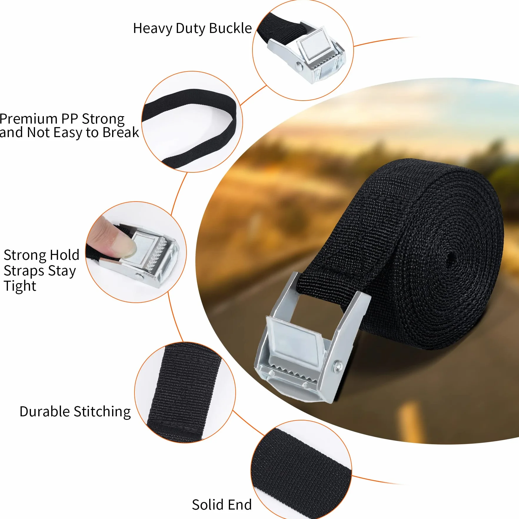 Cinghia di Ancoraggio 3M, 4 Pezzi Carico Cinghie di Tensione con Fibbia, Professionali Cinghie di Carico Regolabili per Kayak, Tavola da Surf, Canoa, Bici, Moto - Portata 250kg, Cinghia di Fissaggio
