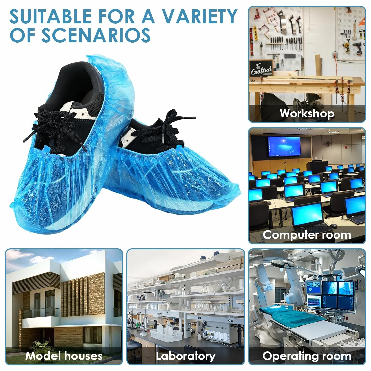 Copriscarpe Monouso in Plastica Blu Impermeabili 100 Pezzi Compatibili con Distributore Automatico
