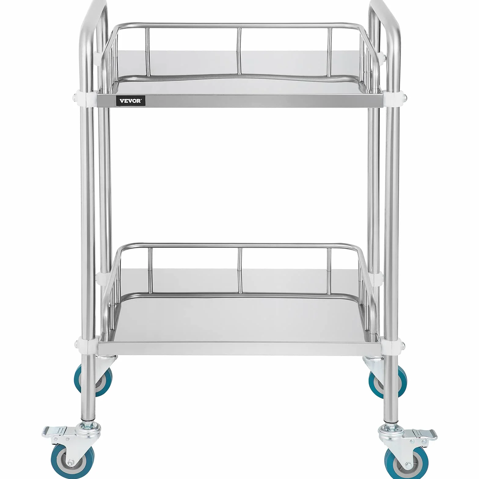 VEVOR Carrello da Laboratorio, 2 Strati Carrello Medico in Acciaio Inox, con 4 Ruote a 360° 2 Freni, Argento, per Ospedale, Farmacia ed Estetica, Laboratori, Salone di Bellezza, Centro di Ricerca