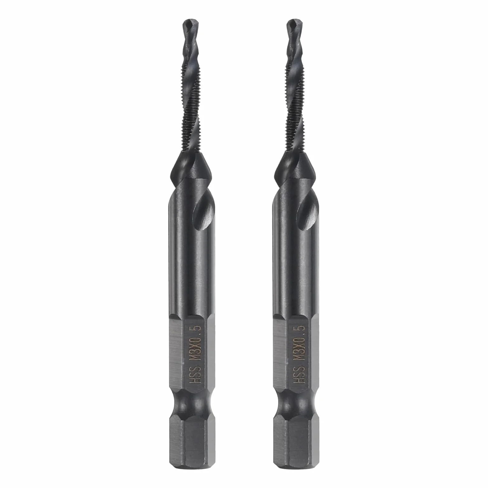 QUARKZMAN 2pz Trapano Maschio Combinati Metrici M3 x 0.5 Filettatura 1/4" Esagonale Rivestiti Nitruro Punte Filettatrici Acciaio Alta Velocità 4341 Kit Attrezzi