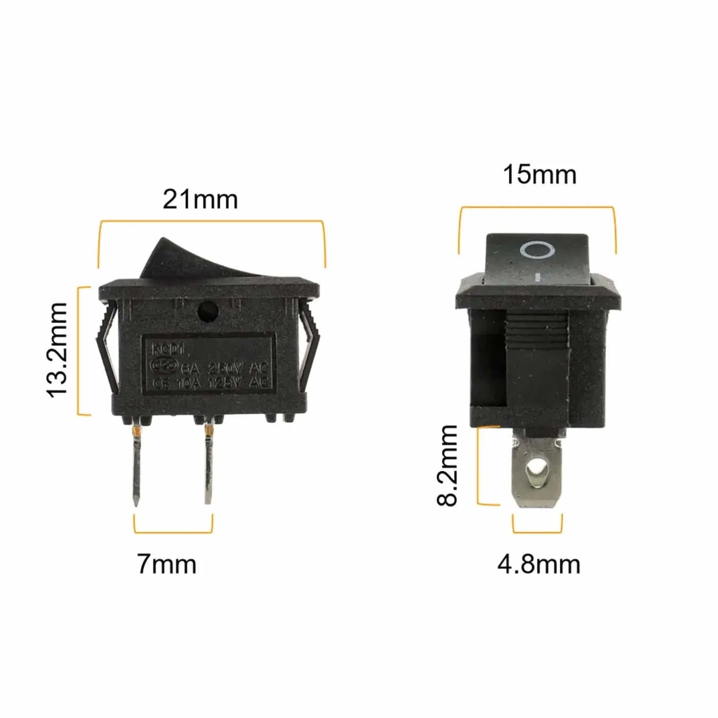 Mini interruttore a bilanciere T85 KCD1-101 Interruttore a bilanciere SPST a 2 pin con cablaggio nero (10 pezzi)