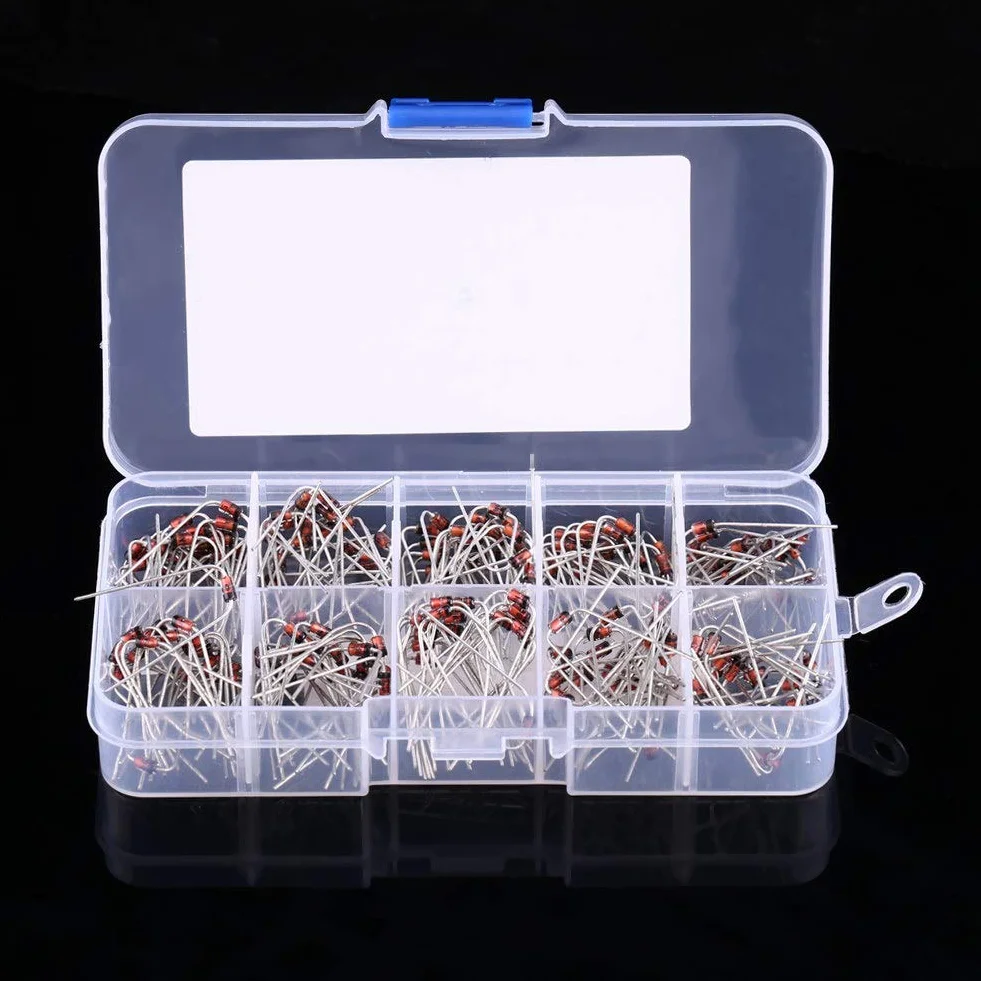 Kit Assortiti Diodi Zener 1W 3,3V-7,5V Set 200 Pezzi 10 Valori 1N4728-1N4737