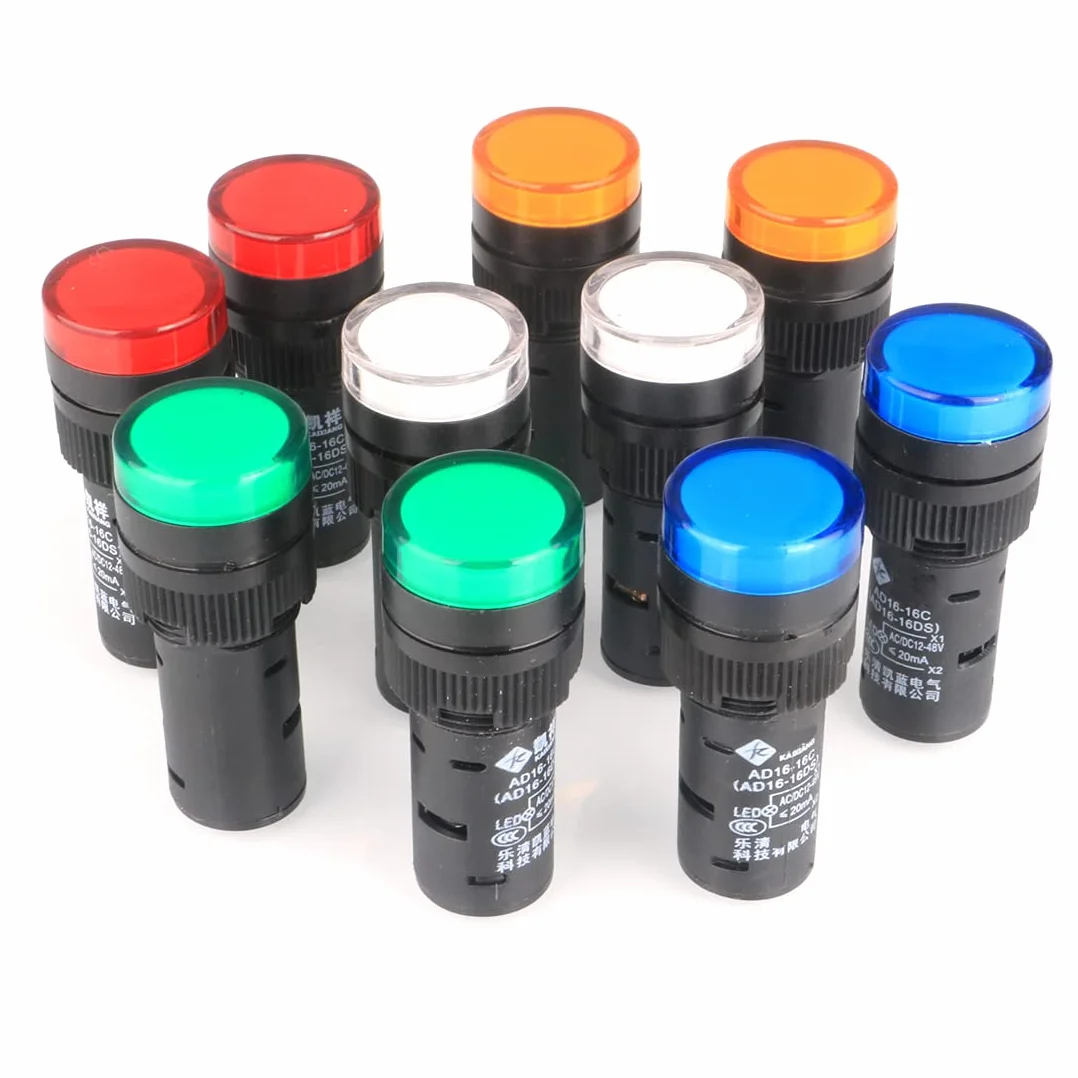 GUUZI 12V/24V 20mA Indicatore LED a Risparmio Energetico Dimensione foro di Montaggio 16mm Verde/Giallo/Rosso/Blu/Bianco (10 pz)