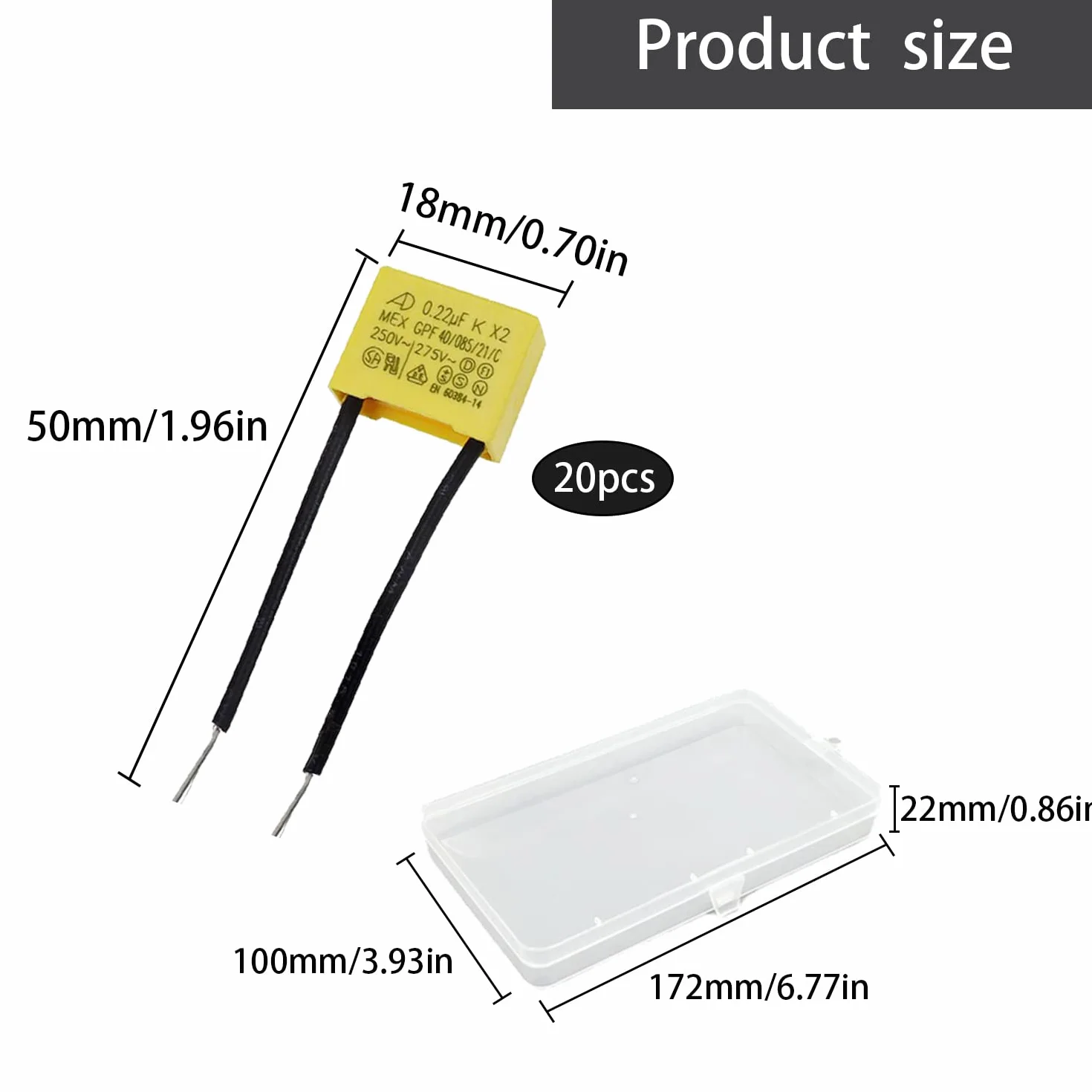 Condensatori 0.22uF 275V X2 Condensatore di Sicurezza 20 Pezzi