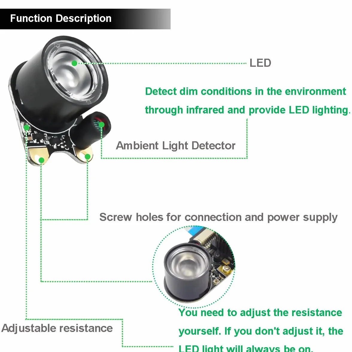 Modulo LED a infrarossi 3W 850nm IR per Raspberry Pi Telecamera visione notturna illuminatore fotosensibile 2 pezzi