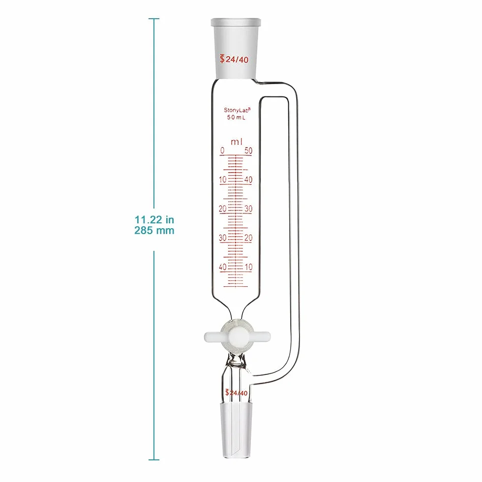 stonylab Imbuto Graduato a Pressione Bilanciata, Addition Funnel Dropping Funnel Imbuti Gocciolatori in Vetro Borosilicato con Tappo di Arresto in PTFE per Laboratorio (24/40 Joint, 50 ml)