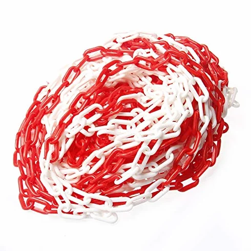 KATSU Barriera a Catena in Plastica 25 Metri 5mm x 25m Alta Visibilità Catena a Maglie in Plastica Bianca e Rossa per Avviso di Sicurezza Parcheggio, Controllo della Folla, Traffico, Coda 990937