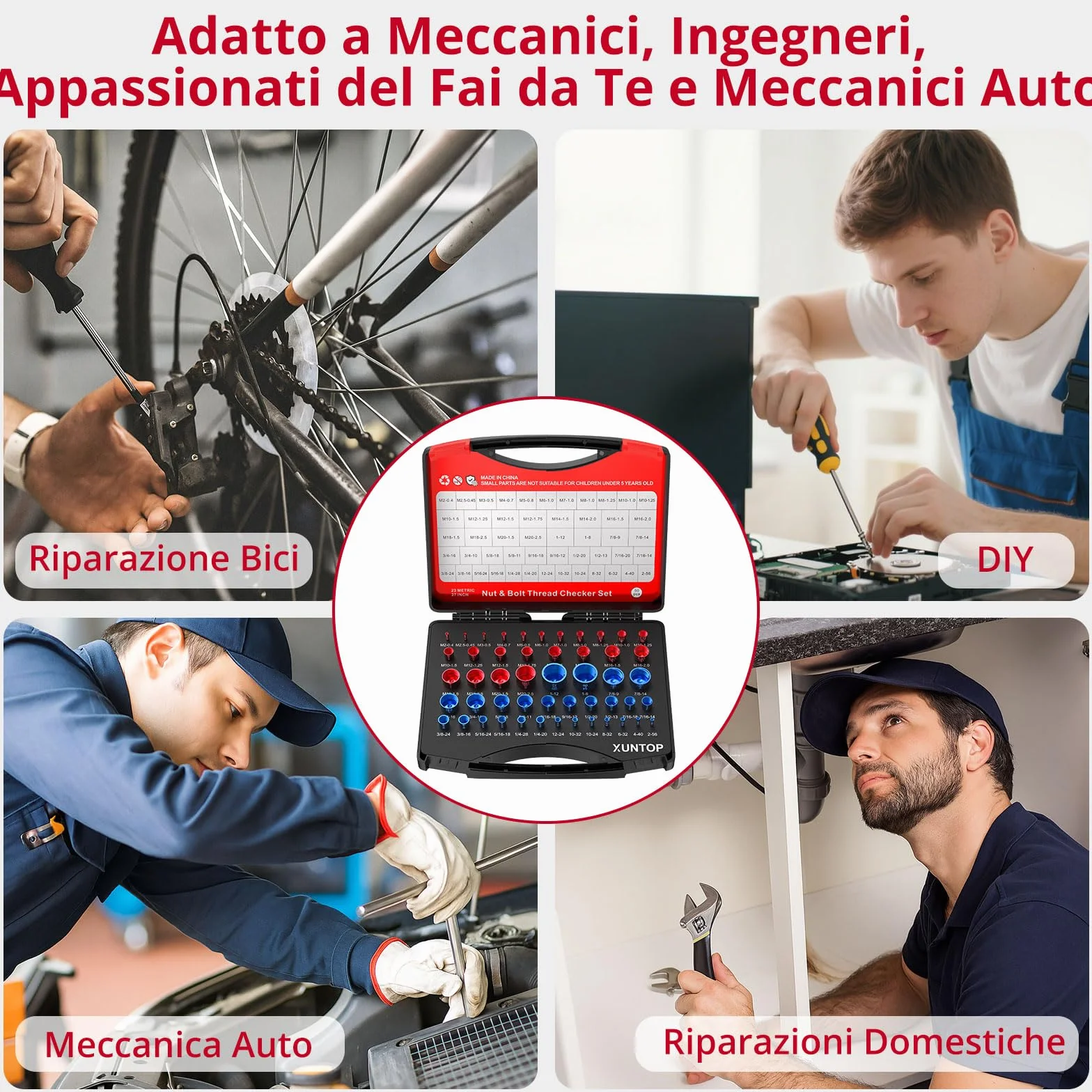 XUNTOP Tester per Filettatura 50 Pezzi Alluminio UNC Metrico 27 Blu 23 Rossi M2-M20