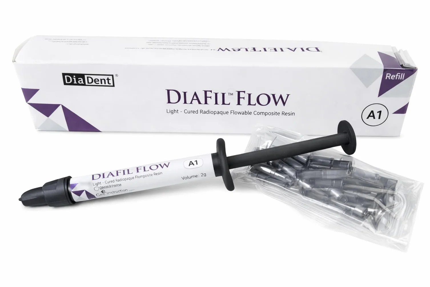 Diadent DiaFil Flow Composito Dentale Fluido A1 Siringa Refill 2g + 10 Punte Resina Fotopolimerizzabile