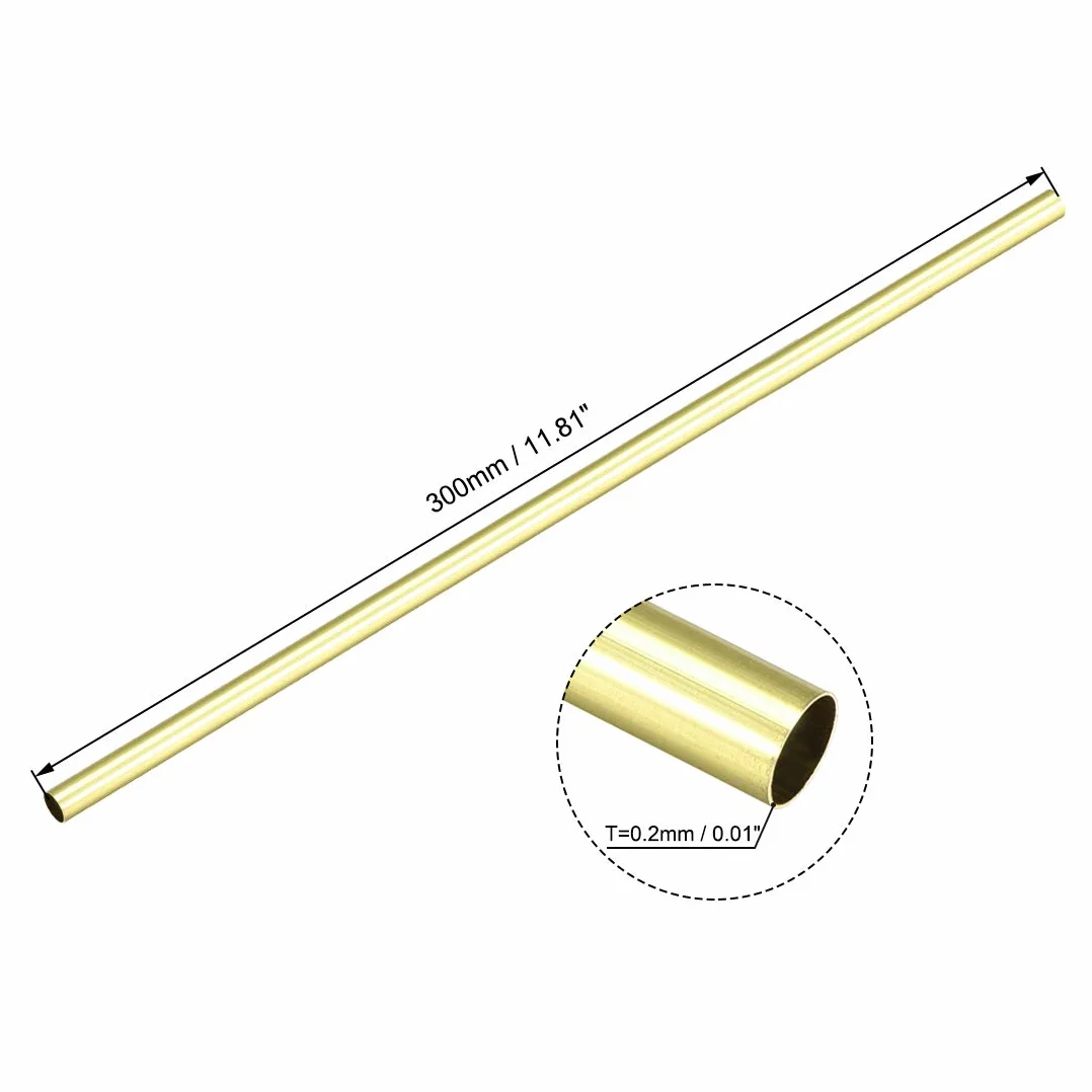 PATIKIL 1-10mm OD x 0,2mm Parete 300mm Lunghezza Ottone Tubo Liscio Rotondo, 10 pezzi